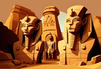 Ramses II statues in Abu Simbel. Generative AI