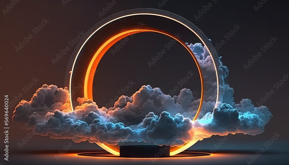 Aufkleber a ring of clouds floating in the air over a black surface with a yellow light at the end of the circ