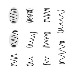 Spring icons set. Isolated vector images of good and broken mattress springs.