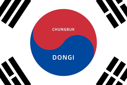 Dongi: Name der s&uuml;dkoreanischen Stadt Dongi in der Provinz Chungbuk auf der Flagge von S&uuml;dkorea