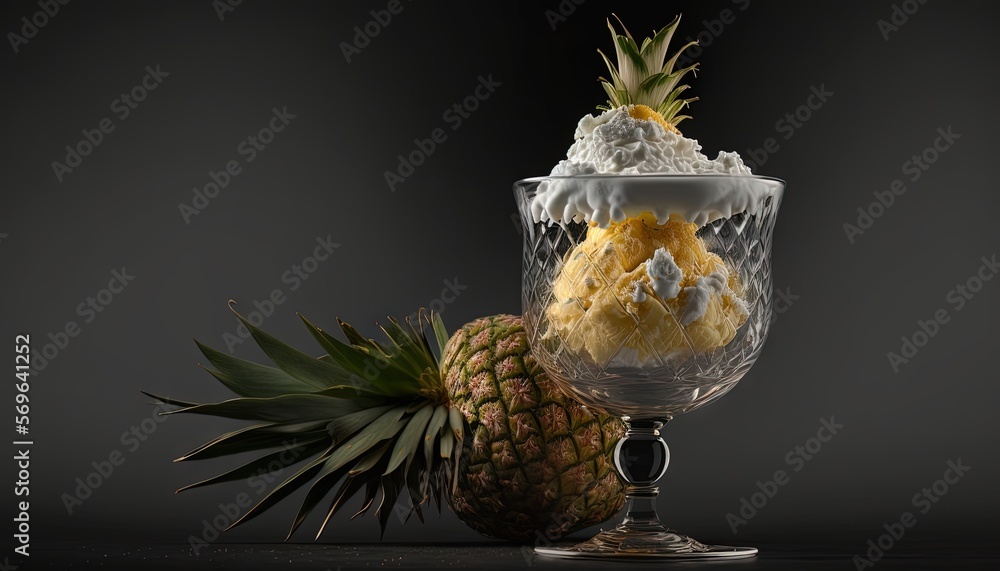 Aufkleber a pineapple and whipped cream in a goblet with a pineapple on the side of the goblet and a pineapple
