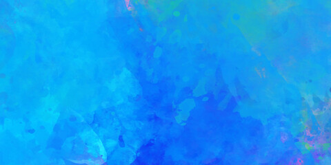 Blue and yellow paint watercolor background on white paper texture.