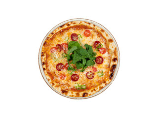 pizza on an isolated white background, top view