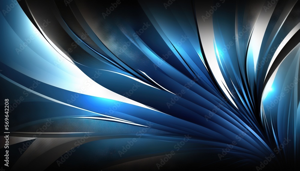 Poster a blue and white abstract background with a black background and a white and blue design on the bott