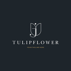 Abstract Tulip Flower Initial Letter J custom logo typography Logo Design Vector Florist Massage Illustration
