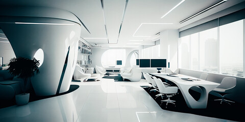 The open and airy interior of the business center promotes creativity and inspires innovation ultra white