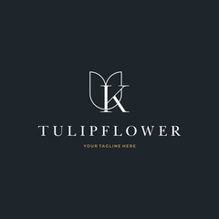 Abstract Tulip Flower Initial Letter K custom logo typography Logo Design Vector Florist Massage Illustration