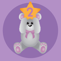 Teddy Bear Birthday Kids 2. Vector Illustration