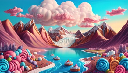 Colorful land of milk and honey, abstract, candyland created with generative ai technology