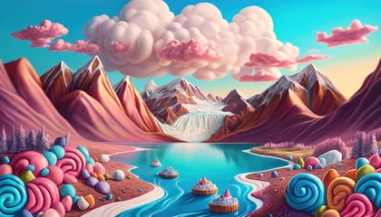 Peel and stick wall murals purple Colorful land of milk and honey, abstract, candyland created with generative ai technology