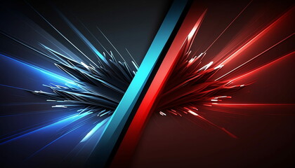arrière plan abstrait rouge et bleu, collision cristal et lumière, IA