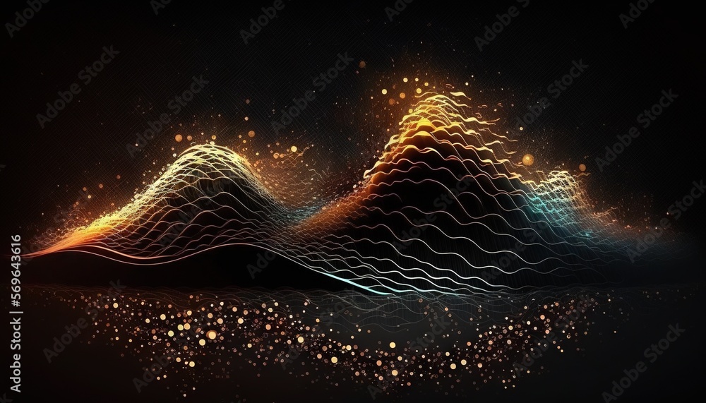 Aufkleber a digital image of a mountain range with a blurry effect of light on the top of the mountain and the