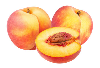 Peach fruit isolated on white or transparent background.
