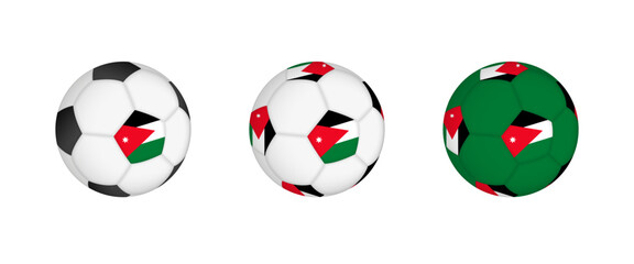 Collection football ball with the Jordan flag. Soccer equipment mockup with flag in three distinct configurations.