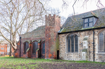 Fototapeta premium London, United Kingdom, 30 January 2023: Door of All Saints, West Ham is the cathedral church of Newham, and Christian worship has thrived here since 1130 