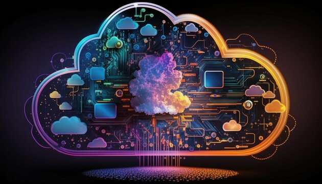 Cloud computing technology concept background, digital illustration - Generated AI