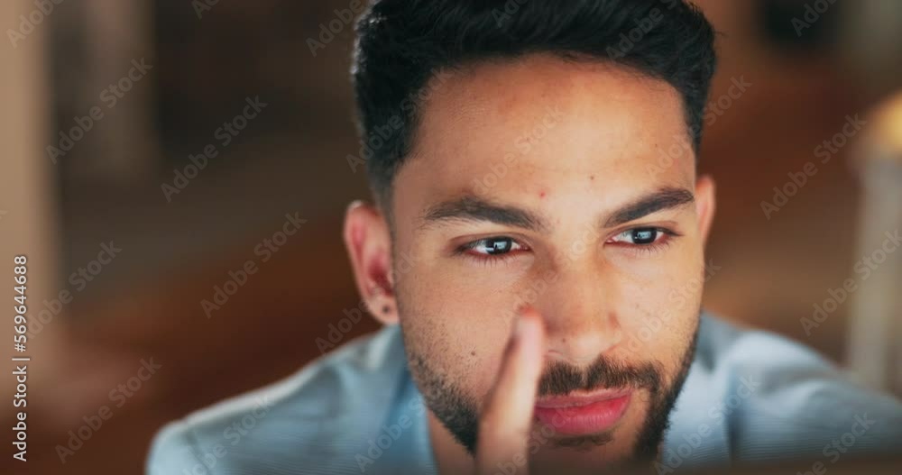Leinwandbilder Night, serious and planning with businessman at computer for digital, software or web design programming. Strategy, designer and coding with person in office and overtime for cybersecurity network