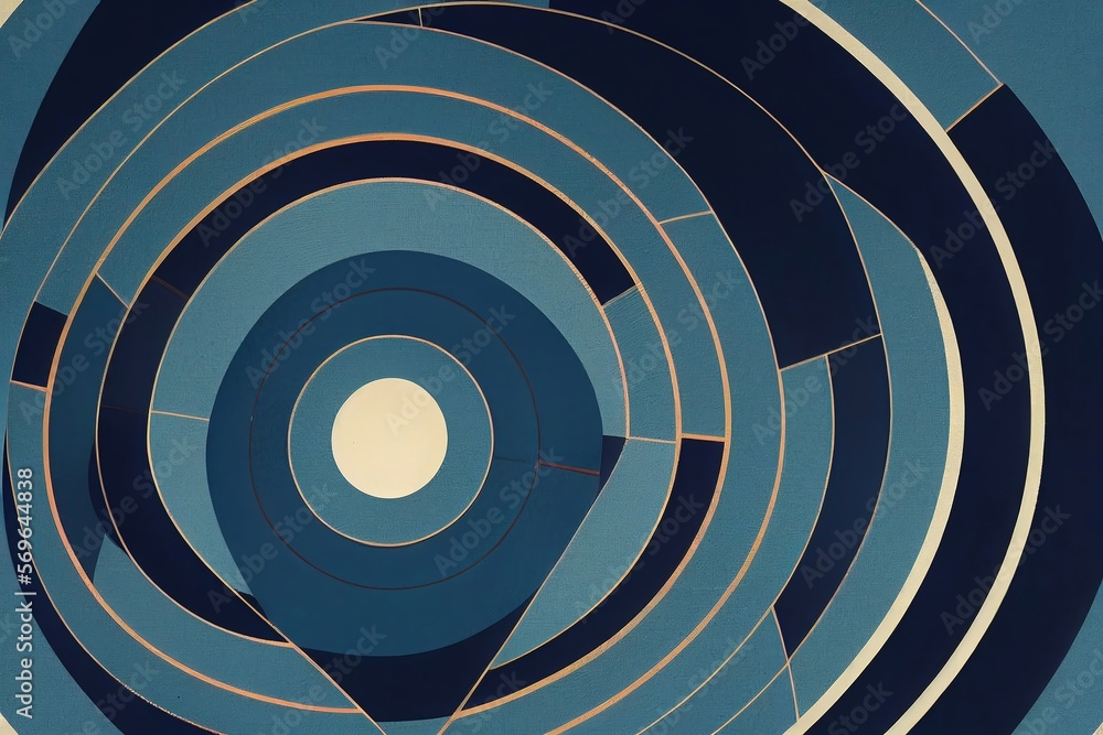 Poster an eye-catching blue abstract design of circles and lines - generative ai