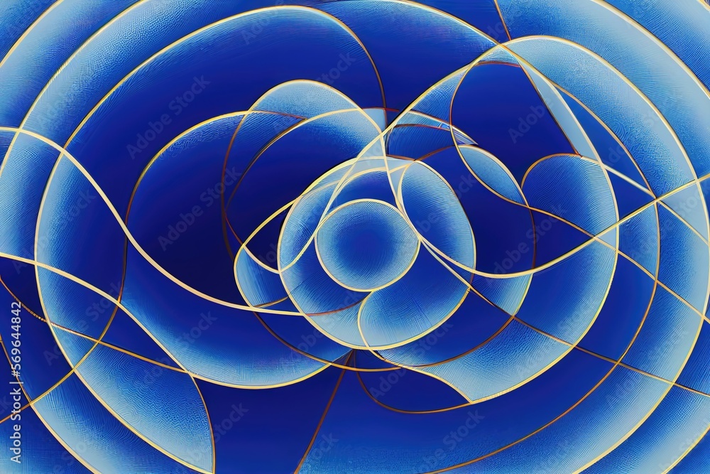 Aufkleber a striking blue abstract design of intertwining circles and lines - generative ai