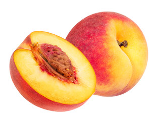 Peach fruit isolated on white or transparent background.