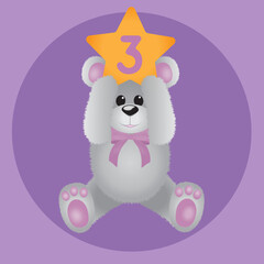 Teddy Bear Birthday 3 years. Vector Illustration