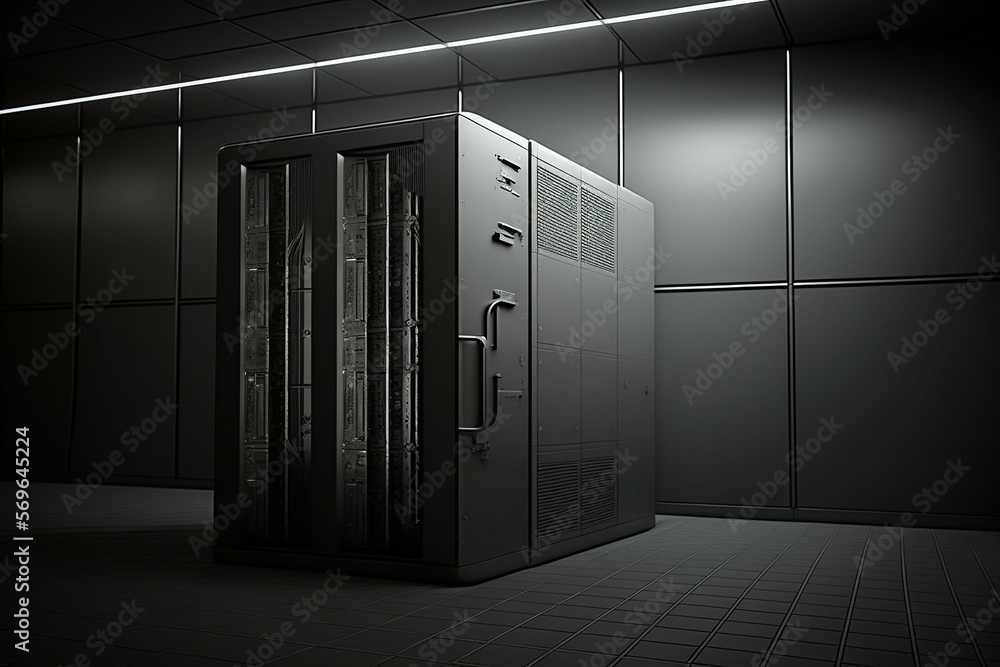 Poster computer in the data center. cloud computing service on a large server farm. cyber ​​security at nig