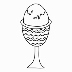 Cute hand drawn boiled egg in the ceramic stand in trendy naive style. Vector hand drawn doodle isolated. Vegetarian food, Healthy product. Tasty meal. Traditional breakfast with popular products