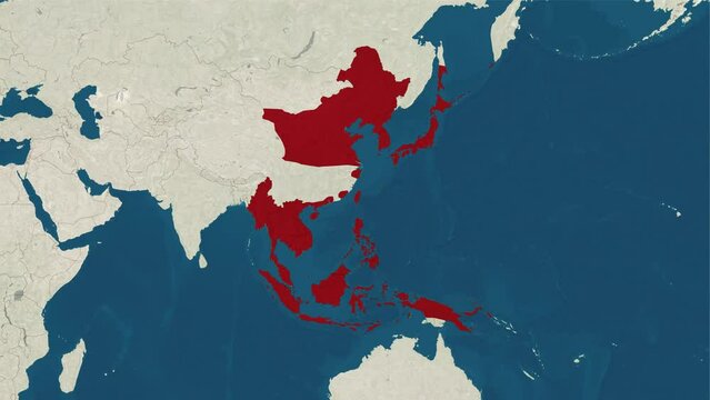 Areas controlled by the Empire of Japan at peak in World War II at 1942