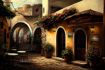 Fototapeta na wymiar traditional italian small village, old town street , ai generative
