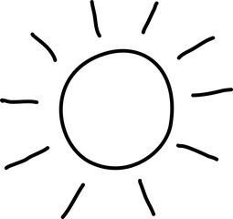 Sun and waves  Doodle style. Sketch of party decoration Hand drawn black outline illustration Holiday design element