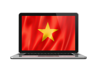 Vietnamese flag on laptop screen isolated on white. 3D illustration
