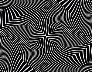 Abstract background with optical illusion wave. Black and white horizontal lines with wavy distortion effect for prints, web pages, template, posters, monochrome backgrounds and pattern