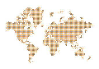 Fototapeta na wymiar World map made of orange dots. Isolated on transparent background