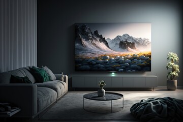 Modern Minimalist Apartment Interior Living Room With 8k Tv Screen
