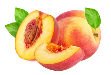 Peach fruit isolated on white or transparent background.