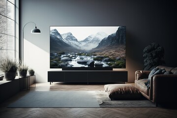 Modern Minimalist Apartment Interior Living Room With 8k Tv Screen