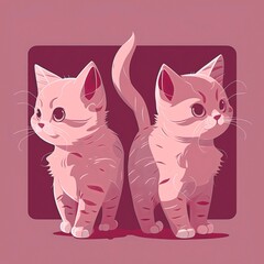 Two pretty white kittens, couple of cute cats. Cartoon characters, flat monochrome illustration in violet colors.