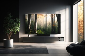 Modern Minimalist Apartment Interior Living Room With 8k Tv Screen