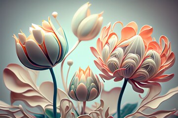 3D abstract pink and white tulips, generative AI Art