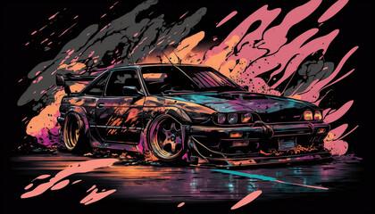 drift car in comics/cartoon style