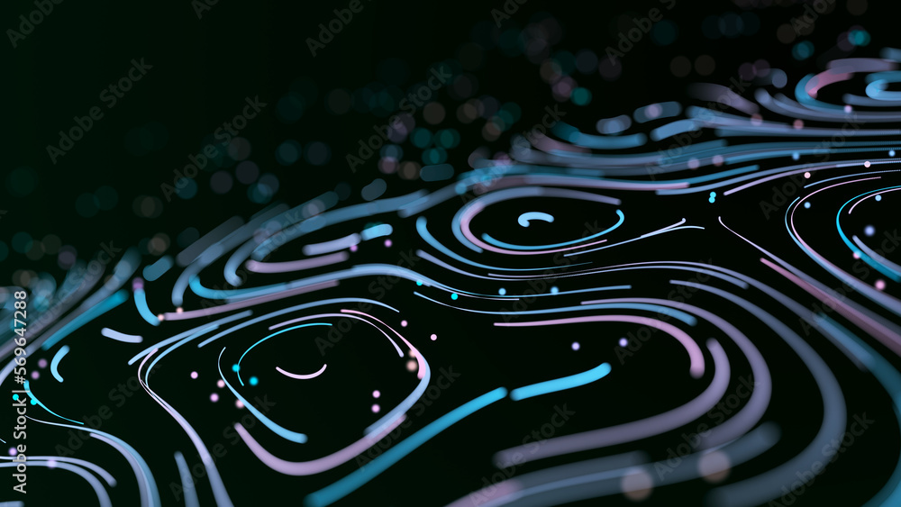 Poster abstract digital background from rounded colored lines. information flow space. big data visualizati