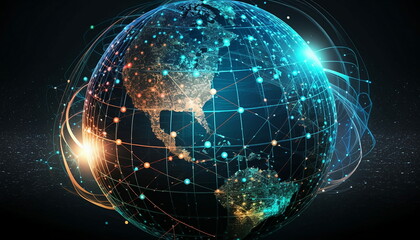 Obraz premium global business globe with network connected to digital marketing strategy and creative solution,Business development technology to support creativity idea of teamwork and investment