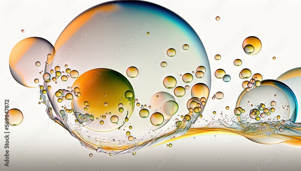 Poster a group of bubbles that are floating in the air with water droplets on the bottom of the bubbles and