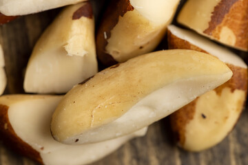 High-quality Brazil nuts peeled from the shell on the table