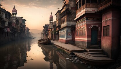 Beautiful Ganges river India lake at dawn sunset a beautiful background landscape generative ai - obrazy, fototapety, plakaty