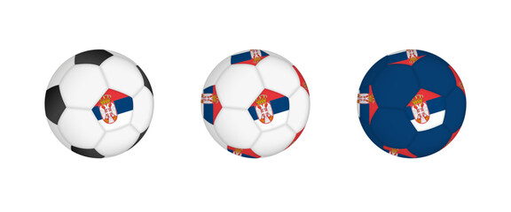 Collection football ball with the Serbia flag. Soccer equipment mockup with flag in three distinct configurations.