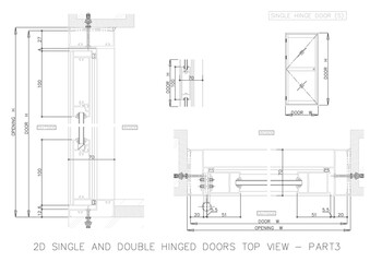 2D SINGLE AND DOUBLE HINGED DOORS TOP VIEW