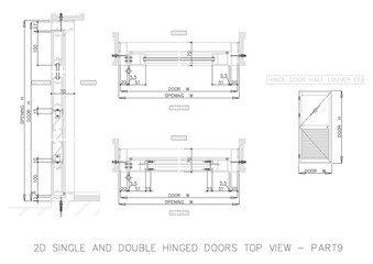 2D SINGLE AND DOUBLE HINGED DOORS TOP VIEW