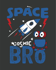Hand drawing print design. Space and robot vector illustration .