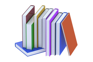 Lot of colorful books isolated on white background. 3d render